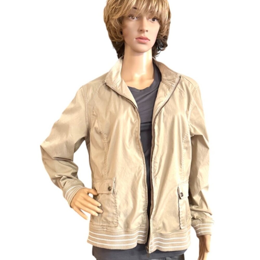 Chicos Zenergy Womens Beige Jacket Size 16 Cotton Full Zip Lightweight